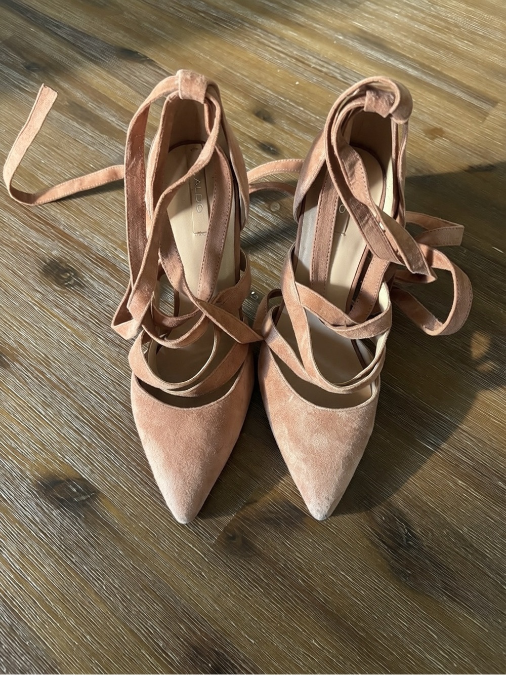 Aldo Dusty Rose Suede Pointed Toe Lace-Up Heels
